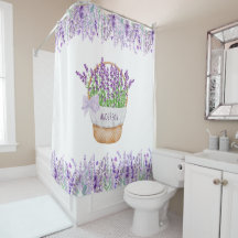 Cesta de Flores de Lavanda com Nome Monograma Verd