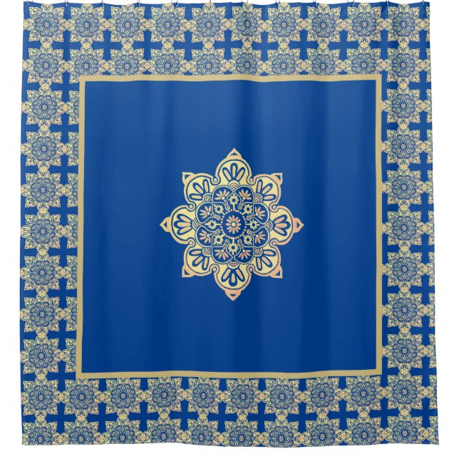 Cortina Para Box Chá Cortina azul e medalhão de ouro (Frente)