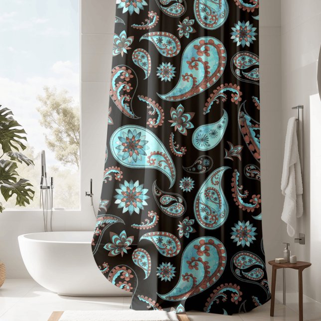 Cortina Para Box Chá de Paisley Preto Luxurioso (Criador carregado)