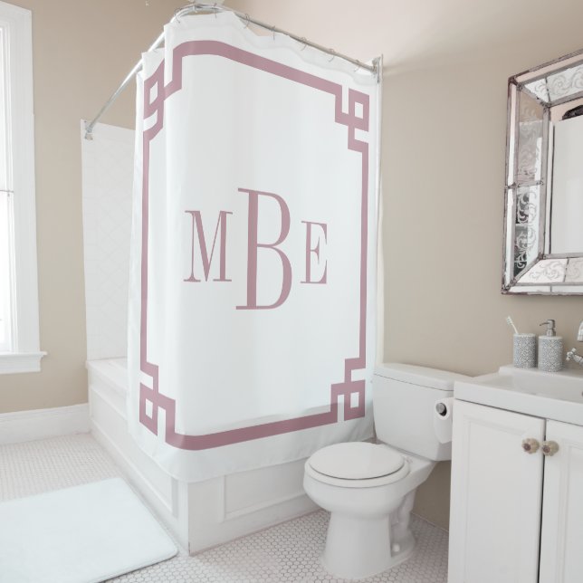 Cortina Para Box Chave Grega Bege e Branco | Monogramado (In Situ)