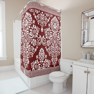 Cortina Para Box Chave grega na moda Deep Red Floral Damask