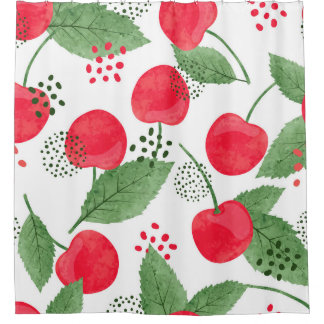 Cortina Para Box Cherry Berries Vintage, Watercolor Seamless.