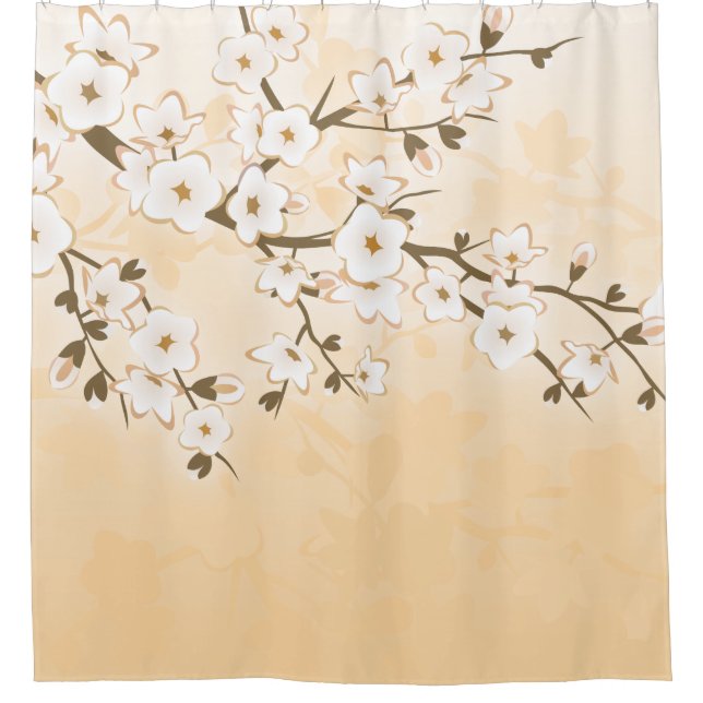 Cortina Para Box Cherry Blossom Beige Cream Asia Floral (Frente)