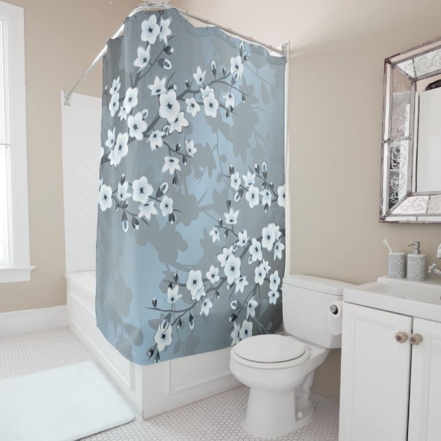 Cortina Para Box Cherry Blossom Dusty Blue Floral (In Situ)