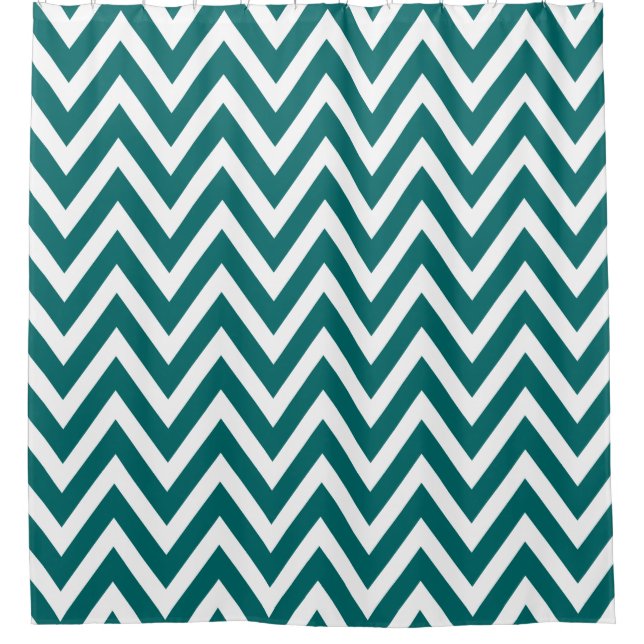 Cortina Para Box Chevon Branco e Teal Escuro (Frente)