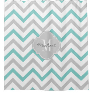 Cortina Para Box Chevron azul e cinzento da cerceta elegante com