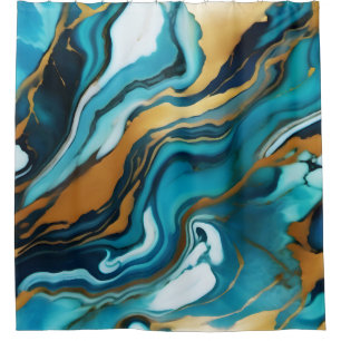 Cortina Para Box Chic Elegante azul esverdeado dourado Faux Marble