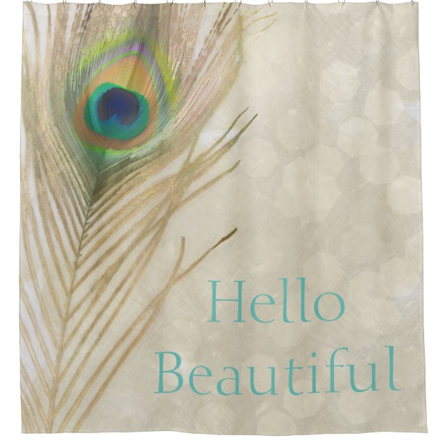 Cortina Para Box Chic Elegante de Glama de Pavão Exótico Dourado (Frente)