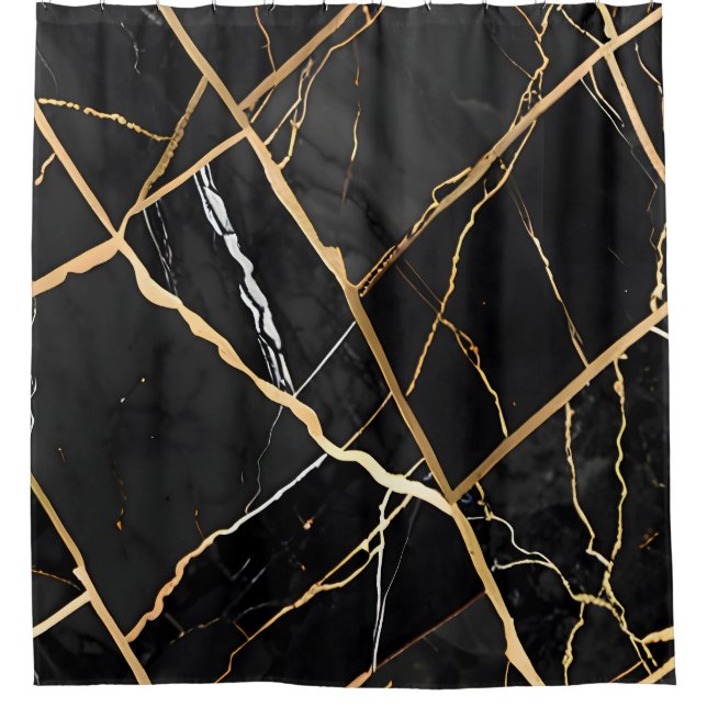 Cortina Para Box Chic Elegante negro ouro amarelo Faux Marble (Frente)
