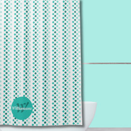 Cortina Para Box Chic Turquesa Branco Verde Água Pontos Monograma N
