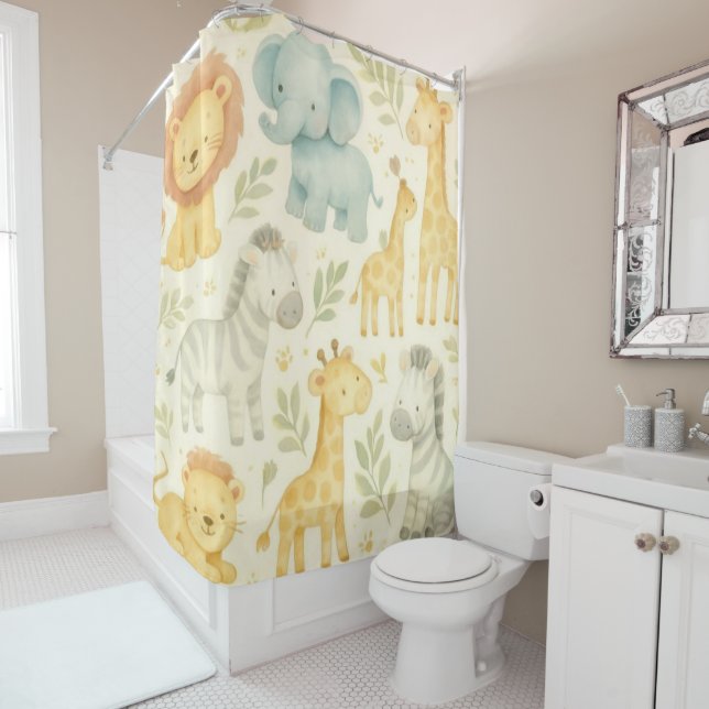 Cortina Para Box Children's Safari Baby Animal Shower Curtain (In Situ)