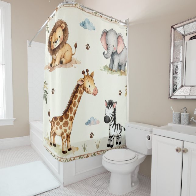 Cortina Para Box Children's Safari Baby Animal Shower Curtain (In Situ)