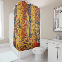 Cortina Para Box Chinoiserie amarela azul-vermelha medieval italian