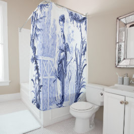 Cortina Para Box Chinoiserie azul e branca