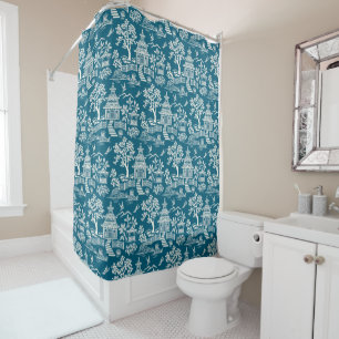 Cortina Para Box Chinoiserie Pagoda Teal