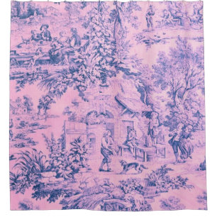 Cortina Para Box Chinoiserie Russa Rococo - Toile Rosa Francês