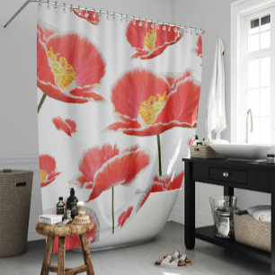 Cortina Para Box Chique vermelho elegante das papoilas floral