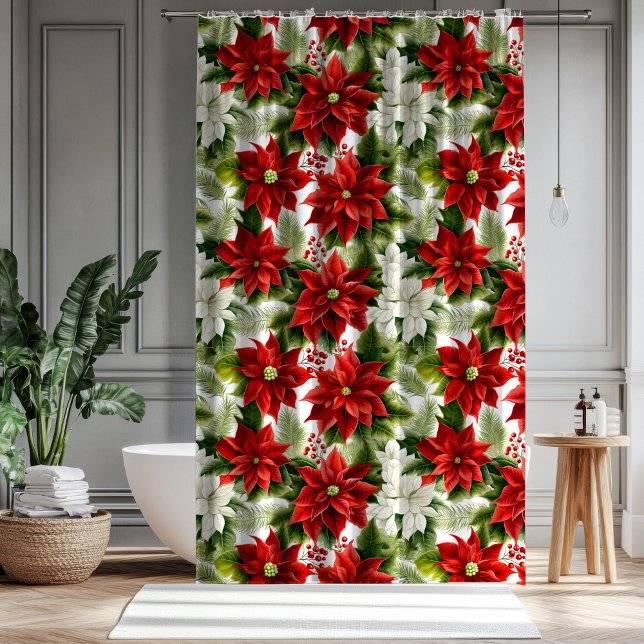 Cortina Para Box Christmas Bloom Curtain Poinsettia Bathroom Style (Christmas Bloom Curtain Poinsettia Bathroom Style)