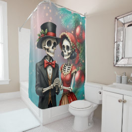 Cortina Para Box Christmas Bone Romance, A festive skeleton couple.