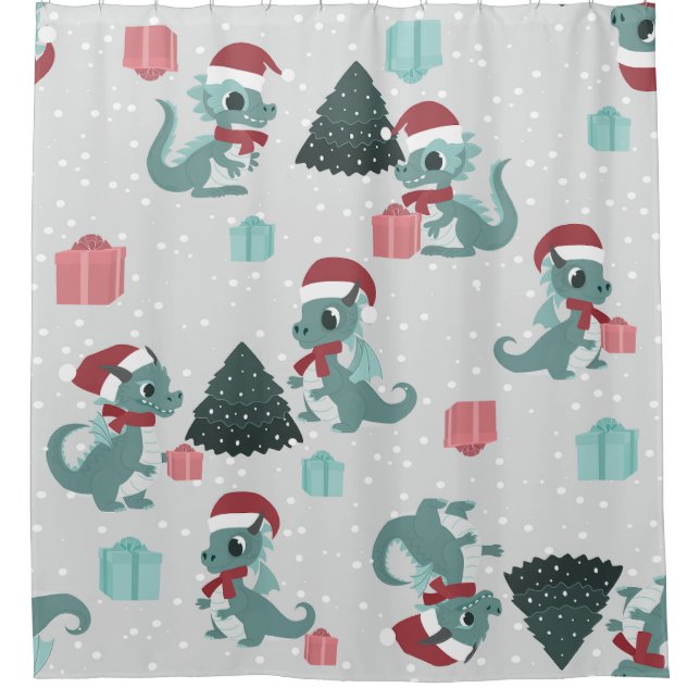 Cortina Para Box christmas dragon santa winter snow cute xmas (Frente)