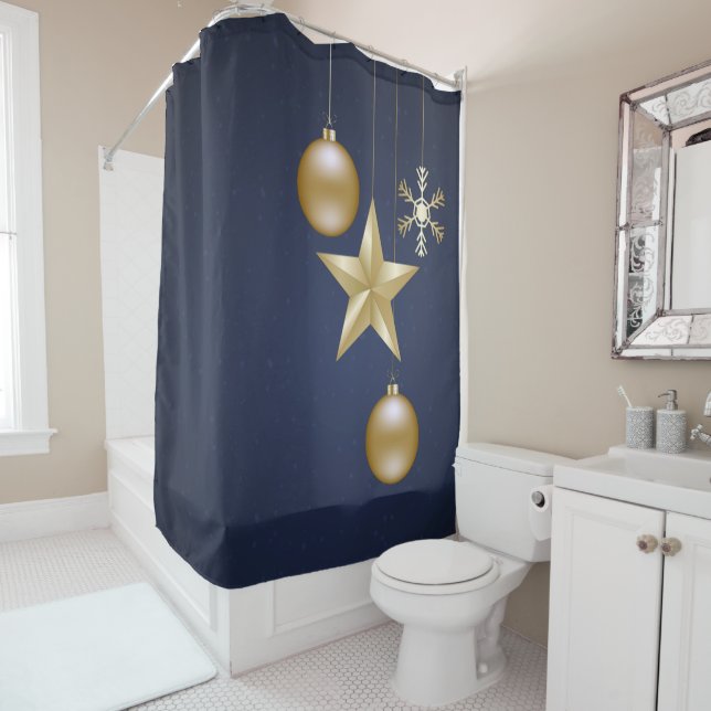 Cortina Para Box Christmas Party Golden Ornament Navy Blue Elegant (In Situ)