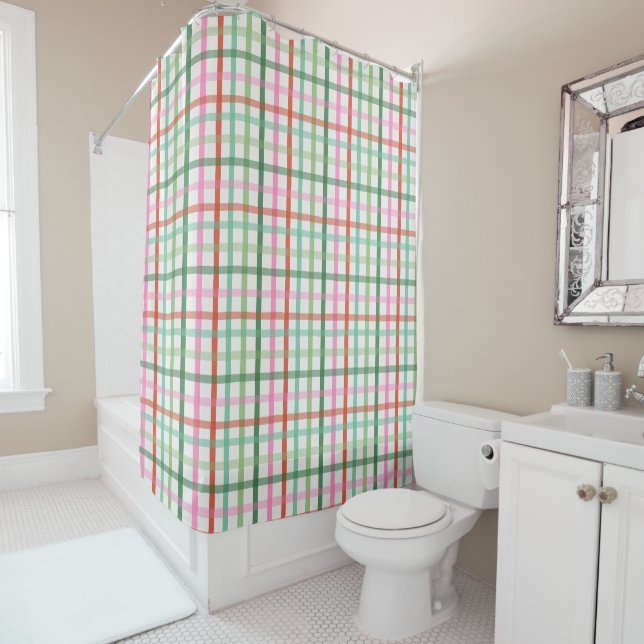 Cortina Para Box Christmas Plaid - Green & Pink (In Situ)