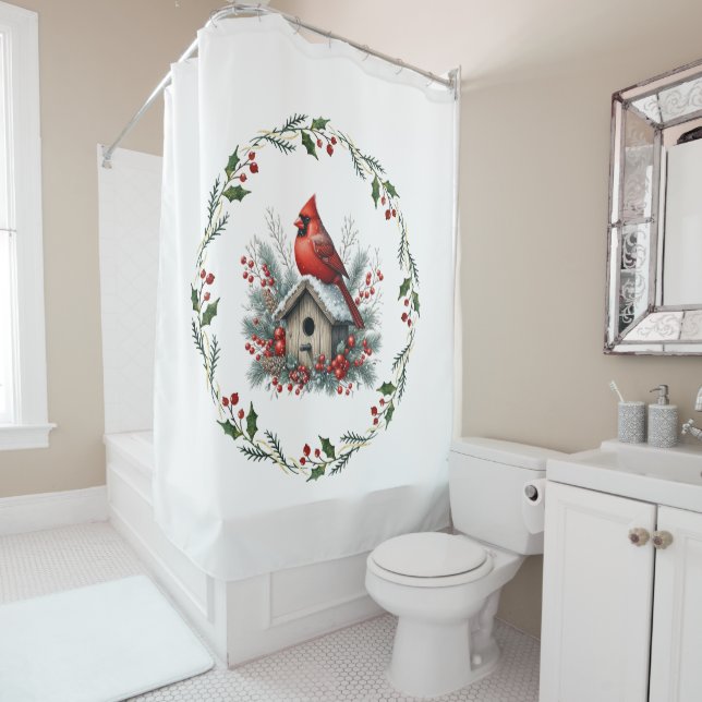 Cortina Para Box Christmas Red Cardinal Shower Curtain (In Situ)