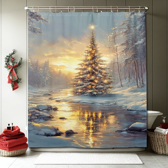 Cortina Para Box Christmas Tree Winter Forest River (Criador carregado)