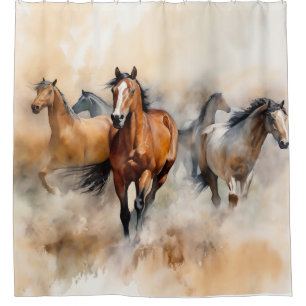Cortina Para Box “Cinco Mustangs Selvagens” Aquarela Ocidental Empo