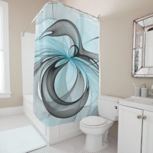 Cortina Para Box Cinza Antracite Arte Fractal Azul Moderna