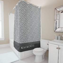 Cortina Para Box Cinza Carvão e Branco Monograma de Nome com Chave