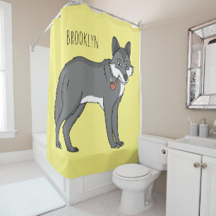Cortina Para Box Cinza lobo com ilustração de desenho animado