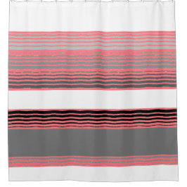 Cortina Para Box Cinza Preto Branco e Coral