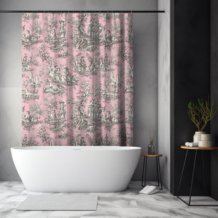 Cortina Para Box Cinza rosa Elegante, rosa, toile de jouy