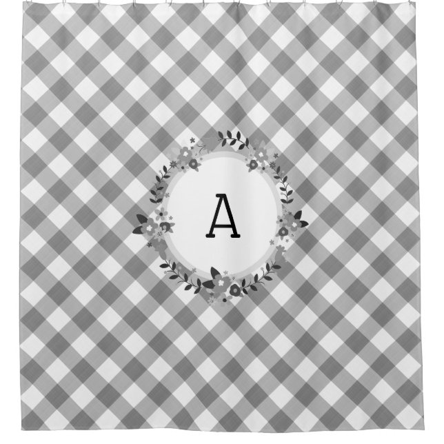 Cortina Para Box Cinza White Gingham Floral Wreath País Inicial (Frente)