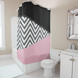 Cortina Para Box Cinza Zigzag, Cinza Chevron, Zigzag Patterno, Rosa