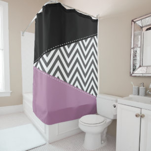 Cortina Para Box Cinza Zigzag, Cinza Chevron, Zigzag Patterno, Roxo
