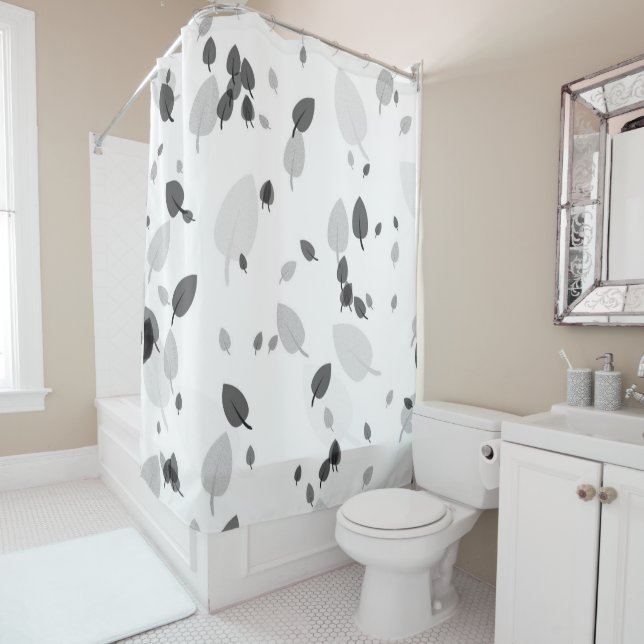 Cortina Para Box cinzas e folhas brancas (In Situ)