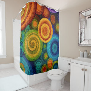 Cortina Para Box Círculos concêntricos abstratos em multicolor vibr
