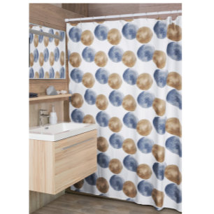 Cortina Para Box Círculos de Cobre Azul Moderno