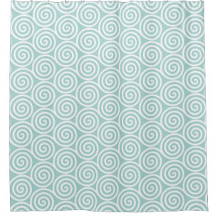Cortina Para Box Círculos Espirais Abstratos em Azul Claro e Branco