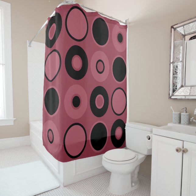 Cortina Para Box Círculos Rosa e Preto (In Situ)