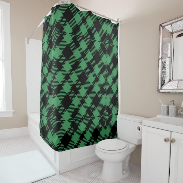 Cortina Para Box Classic Holiday Green Checkered Pattern  (In Situ)