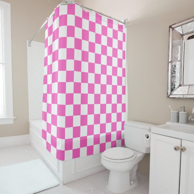 Cortina Para Box Classic visual pink checkerboard  (In Situ)