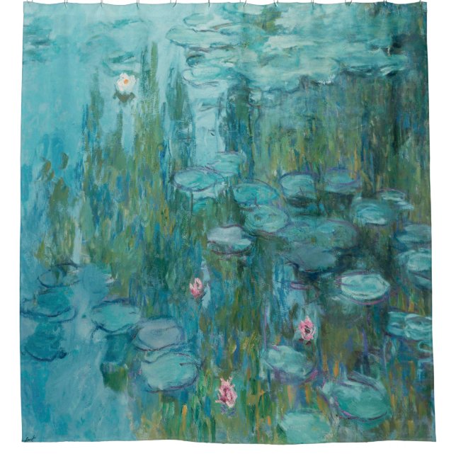 Cortina Para Box Claude Monet, Lírios Água, 1915, Azul Aqua (Frente)