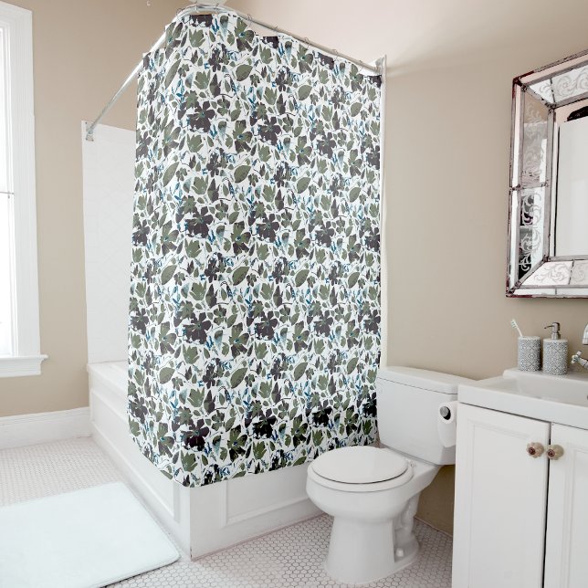 Cortina Para Box Clematis Vine Flowers Verde Azul (Clematis vine floral green blue shower curtain from Studio Posies. )