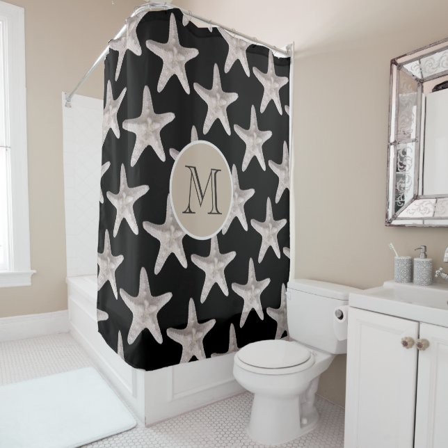 Cortina Para Box Coastal Beach Starfish Black Beige Monograma (In Situ)