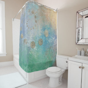 Cortina Para Box Coastal Grunge Azul e Verde Dourado