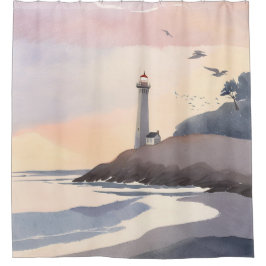 Cortina Para Box Coastal Lighthouse | Beach Watercolor Painting