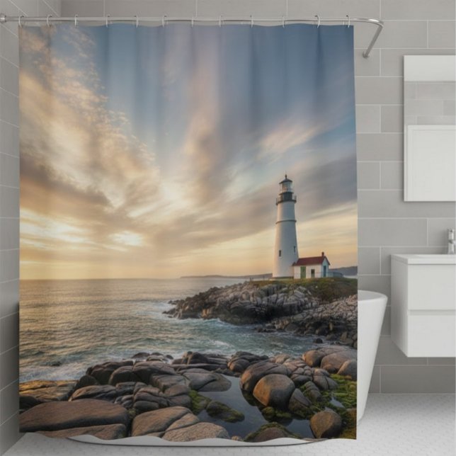 Cortina Para Box Coastal Serenity Lighthouse Shower Curtain (Criador carregado)